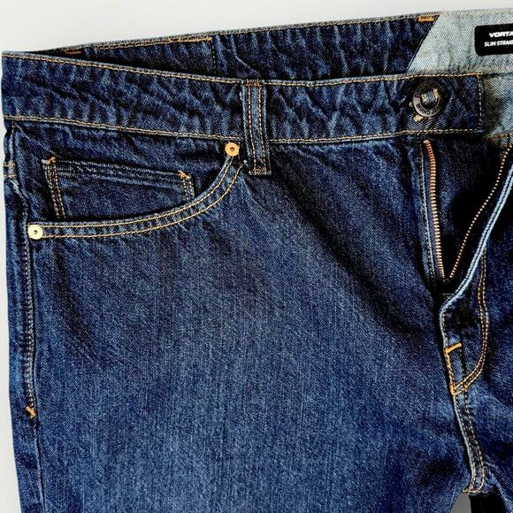 Volcom Vorta Denim Jeans Slim Fit Straight Leg Men Size 40X31 Dark Washed Blue - Picture 9 of 15